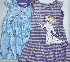 Girls Size 4T Adorable Disney Frozen 2-Pack Dresses Purple Blue Elsa Olaf Summer - Picture 1 of 10