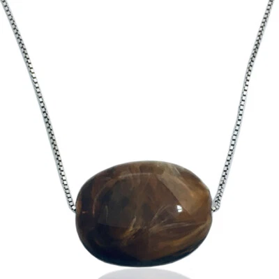 Collana veneta in argento 925 rodiato con agata marrone centrale mm 19x15 - Immagine 1 di 2