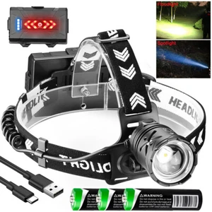 1200000LM LED Headlamp USB Rechargeable Super Bright Zoom Head Torch Headlight - Picture 1 of 13