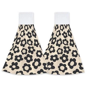 Abstract Black Flower Kitchen Hand Towels Hand Tie Towels Set of 2 PCS Dish T... - Picture 1 of 7