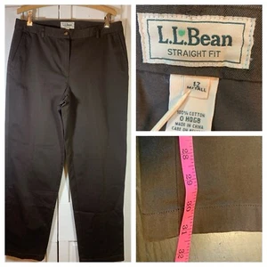 Pantaloni LL Bean marrone kaki scuro donna 12T alti 0HQG8 basic preppy costiero neutro - Foto 1 di 13