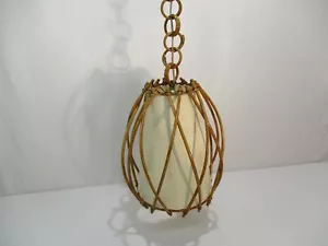 Sospensione IN Rattan LOUIS SOGNOT Vintage Lampadario Lampada Rattan Lampada - Foto 1 di 9