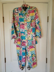 Vintage 100 % Seide SILKLAND Hose und Bluse Anzug Blumenmuster *kostenloser Versand*  - Bild 1 von 6