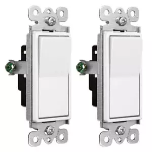 2 Pack Electrical Home ON/OFF Rocker Paddle Wall Light Switch Single Pole White - Picture 1 of 7