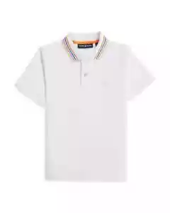 $145 Psycho Bunny Men's, Athens Pique Striped Collar Polo Shirt, White, 1XL - Picture 1 of 5