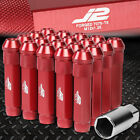 J2 Engineering 7075 Aluminum M12x1.25 20Pc 90Mm Open-End Lug Nut W/Adapter Red