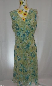 MSK Dress Blue Green Pastel Florals Chiffon Midi Sun Dress Womans Size 10 - Picture 1 of 8