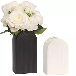 Black and White Vases, Set of 2 Ceramic Vases, 8'' Tall Black Vase and 6.5'' ... - Picture 1 of 7