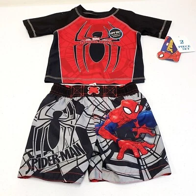 Spiderman Boys Swim 2 Piece Trunks Rash Guard Shirt Set Size 18 Months - Image 1 of 4