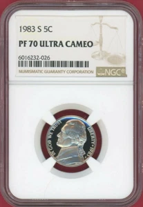 :1983-S 5C JEFFERSON-NICKEL PROOF NGC-PF-70 ULTRA-CAMEO TOP-POP HIGHEST-GRADES - Picture 1 of 2