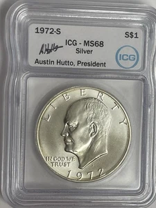 1972-S SILBER Eisenhower Dollar ICG MS68 Präsident Austin Hutto signiert IKE frei - Bild 1 von 7