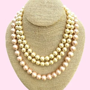KJL Kenneth Lane Faux Pearl Double & Single Strand Rose & Cream Necklaces - Picture 1 of 4