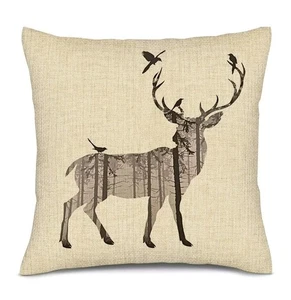 Kissenhülle Kissenbezug Dekokissen Hirsch 45 × 45 cm Rubuste Leinenstruktur  - Bild 1 von 4
