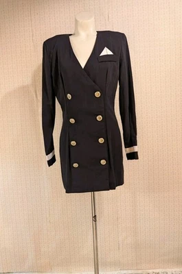 Mini Vestido Vintage Años 90 8 Blazer Negro Blanco Aviador Militar Botones Náuticos Foto 1 de 4