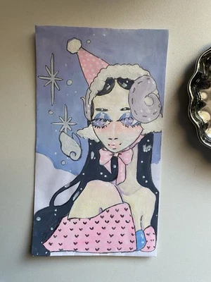 Небесная девочка с овцами вечеринки шляпа дудл на конверт 3 x 6 - Изображение 1 из 4