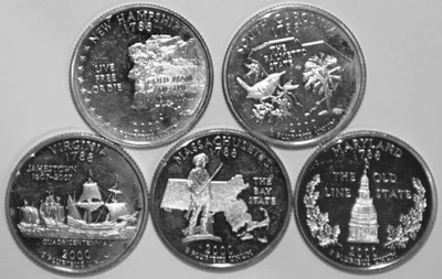 Five 2000-S 90% Silver Proof Statehood Quarters - #6829Q - Dates in Description - Image 1 of 3