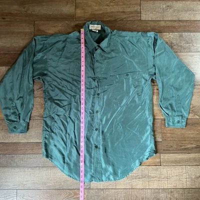 VINTAGE Size M Montage Pour Homme 100% Silk Shirt Men's Teal Green Button #38701 - Image 1 of 4