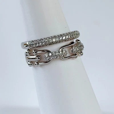 Anillo Bomb Party Abril 2 piezas Talla 9 "Con Confianza" Circonita Transparente en Pavé de Rodio Foto 1 de 4