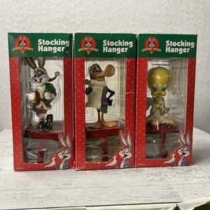 Looney Tunes Warner Bugs Bunny Daffy Duck Christmas Stocking Hanger 1998 Set - Picture 1 of 11