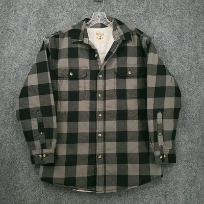 Red Head Shacket Mens Medium Gray Flannel Plaid Sherpa Lined Workwear Collared - Image 1 of 4