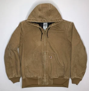 Carhartt Canvas Cotton Small Work Quilt Lined Brown Hooded J130 Jacket P117 - Picture 1 of 14