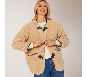 Centigrade Women Teddy Fleece Toggle Borg Short Jacket Coat Size L RRP £84 - Picture 1 of 2
