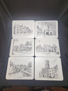 Famous England Landmarks Set Of 6 Drawings On Laminate 9.74" X 7.75"X .75" EACH - Picture 1 of 8