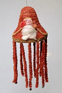 Antik Vintage Chenille Weihnachtsschmuck Ton Gesicht WEIHNACHTSGLOCKE mit baumeln Japan - Bild 1 von 7