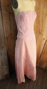 Vintage Jessica McClintock Pink Satin Skirt & Strapless Top Set Crystals Size 14 - Picture 1 of 5