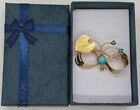 Beautiful 18K Yellow Gold Abstract Brooch With Turquoise, 6.0 Grams