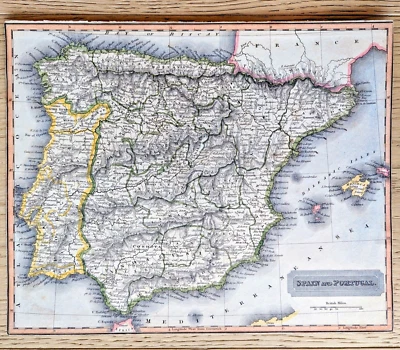Map of Spain and Portugal by Aaron Arrowsmith Sidney Hall 1817 Handcolored - Image 1 of 4