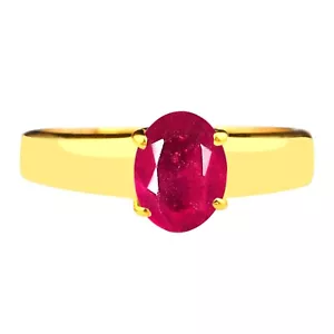 2.00Ct 100% Natural Burmese Red Ruby Oval Cut Solitaire Ring In 14KT Yellow Gold - Picture 1 of 1