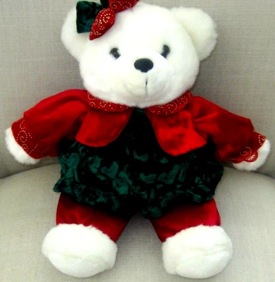 Dan Dee Teddy Christmas Girl Plush  Stuffed  Bear  Green & Red 9" sitting - Image 1 of 4
