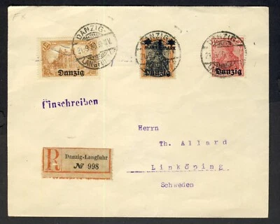 Danzig 1920 Registerd Cover to Sweden - Image 1 of 2