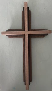 Wooden Cross 3D Christian Wall Hanging 3 Brown Tones Lightweight 10.5” x 18” - Picture 1 of 6