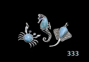 Larimar Pendants (Wholesale) 3 Pendents Premium Jewelry. .925 Sterling Silver - Picture 1 of 3