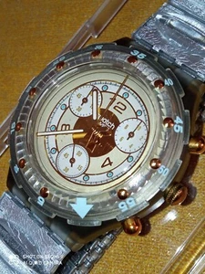 SWATCH AQUACHRONO MIDE SIZE GOLDEN RIVET SEM101 FLEX TAGLIA S NUOVO FUNZIONANTE - Foto 1 di 12