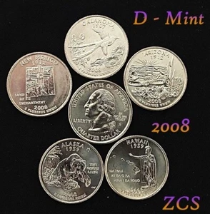 2008 D State Hood Quarters Set US postfrisch Münzen Rollen 5 Münzsatz OK NM AZ AK HI - Bild 1 von 1