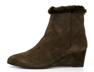 Aquatalia By Marvin K Z65106* Jinx Fur Trimmed Suede Ankle Boot Brown Size 6.5 M - Picture 1 of 8