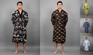 Men's Lightweight Cotton Robe Block Printed Bathrobe Spa Robe Sleepwear Indian