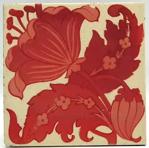 Art Nouveau Fireplace Tile Red Lustre Floral Design by Craven Dunnil C1880 - Picture 1 of 3