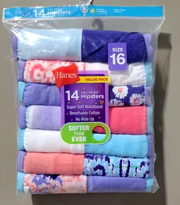 Hanes Girls' Size 16 Tagless Hipsters Super Soft Waistband & No Ride Up 14 Count - Picture 1 of 5