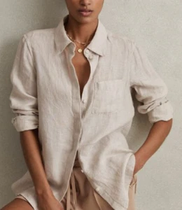 women's REISS Belle Linen Button-Through Shirt - Picture 1 of 3