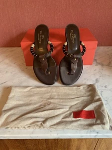 Valentino Garavani Buffalo And Satin Twisted Thong Sandals US Women's Size 6.5 - Picture 1 of 9
