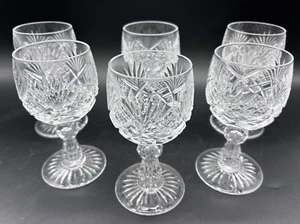 Set of 6 Seneca 2000-1 Clear Cut Glass 4-7/8" Wine Glass Set Criss-Cross - Picture 1 of 9