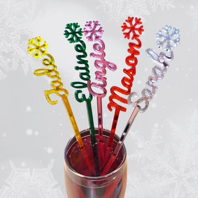 SMILEYS GLITTER STORE Personalised Xmas Drink Stirrers Xmas Snowflake Drinks Stirrers Swizzle Sticks