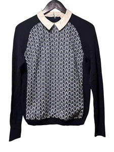 Tory Burch Pullover karminrot Häkel vorne Kragen marine langarm Größe Small - Bild 1 von 11