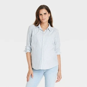 Woven Long Sleeve Button-Front Maternity T-Shirt - Isabel Maternity by Ingrid & - Picture 1 of 4