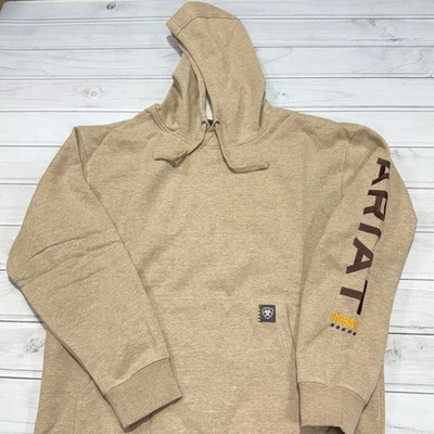 Ariat Rebar Graphic Hoodie Mens Large Oatmeal Fleece Sweater Workwear NWOT - Image 1 of 4