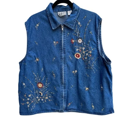 Tantrums Vintage 80s Womens Floral Embroidery Beadwork Zip Sleeveless Vest 2X - Image 1 of 4